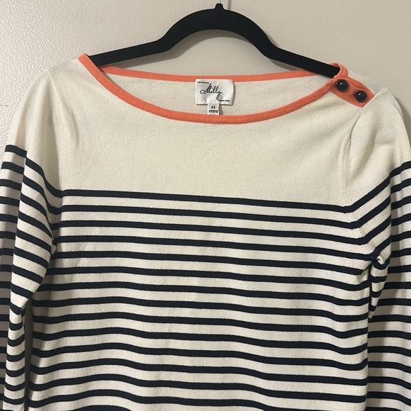Milly of New York Women’s Boatneck Navy & Cream Striped Sweater Sz Medium Preppy - Picture 3 of 8